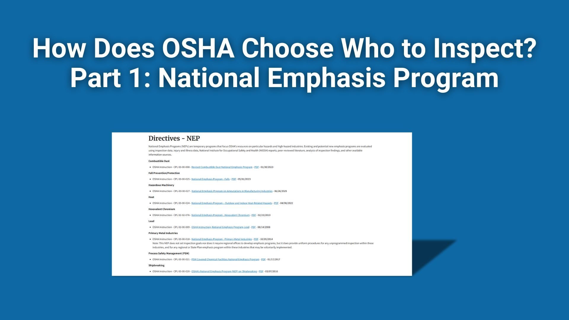 How Does OSHA Choose Who to Inspect? Part 1: National Emphasis Program